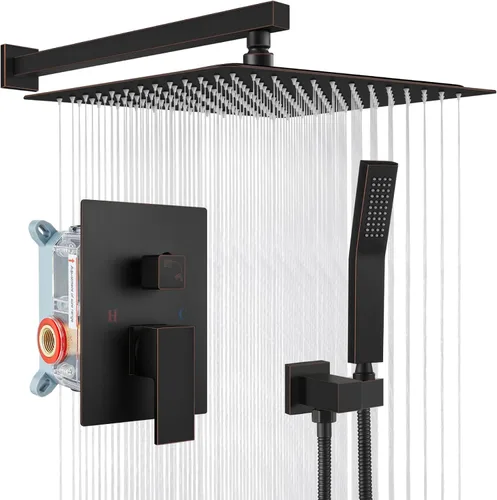 Miniatura 11 de gotonovo Sistema de ducha de lluvia para baño, juego de cabezal y mango de ducha de lluvia montado en la pared, conjunto completo combinado de latón