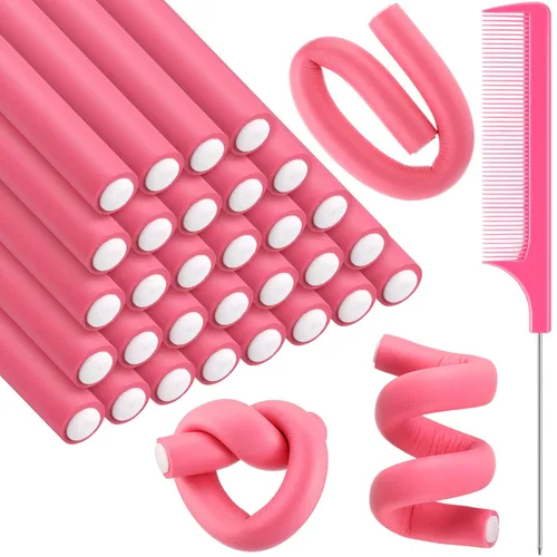 Miniatura 15 de Syhood 30 varillas rizadoras flexibles de 9.45 pulgadas, rodillos de espuma suave sin calor, 1 peine de cola de rata, peine de cola de rata