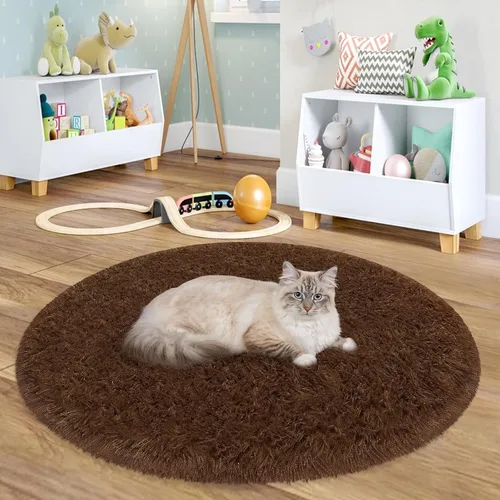 Miniatura 36 de Alfombra circular pequeña para dormitorio, 2 x 2 pies, color azul, para decoración de habitación de niños, redonda esponjosa para guardería
