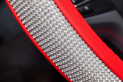 Miniatura 7 de Nueva funda para volante de cuero con diamantes de imitación con brillantes cristales de brillo, protector de rueda universal de auto de 15 pulgadas