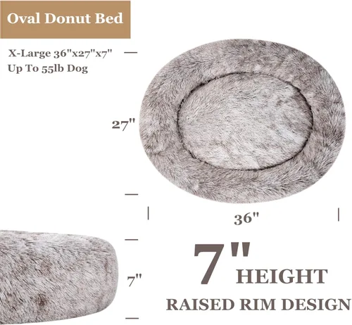 Miniatura 3 de Coohom Cama Ovalada Calmante Tipo Dona Acurrucadora para Perros, Cama de Gato de Piel Sintética Afelpada Lavable Almohada Redonda para Mascotas