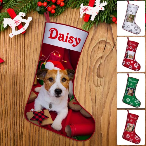 Miniatura 24 de Medias de Navidad de raza de perro personalizadas con texto de nombre, regalos de decoración de calcetines de Navidad personalizados para perros