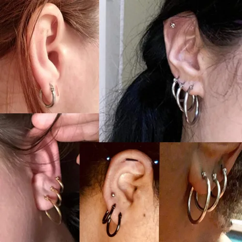 Miniatura 5 de ORAZIO 4 Pares de pendientes de argollas de acero inoxidable. Pendientes tipo argolla plana para mujer, de 10-20 milímetros.