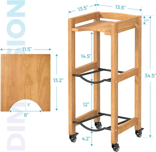Miniatura 2 de Soporte para jarra de agua de 3 niveles de 5 galones con estante superior, 4 ruedas de metal o patas ajustables, soporte de piso dispensador de agua