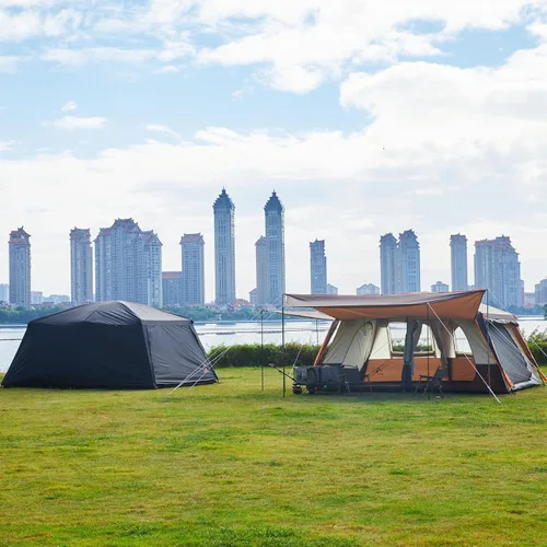 Miniatura 14 de KTT Extra Large Tent 12-14 Person,Family Cabin Tents,2 Rooms,Straight Wall,2 Doors 4 Windows with Mesh,Waterproof,Double Layer,Big Tent for Azul