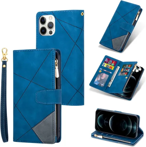 Miniatura 24 de UEEBAI Funda tipo cartera para iPhone 12 Mini de 5.4 pulgadas, retro 9 ranuras para tarjetero, bolsillo con cremallera, cierre magnético, función