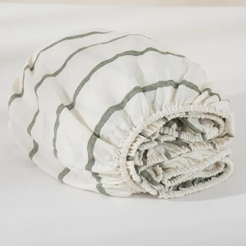 Miniatura 29 de S VICTORY SYMBOL Sábana bajera de lino 100% 78"x80" Funda de colchón 1 pieza, bolsillo profundo de 16 pulgadas, ropa de cama de lino francés natural
