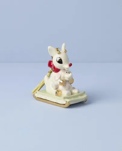 Miniatura 2 de Adornos de Lenox, adorno navideño de Rudolph y el elefante solitario, porcelana con acentos dorados y cordón para colgar para decoración del árbol