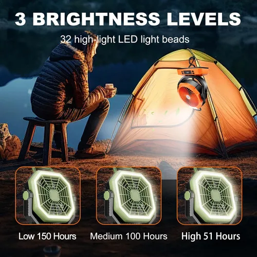 Miniatura 6 de Sireck Ventilador de camping recargable portátil de 10.8 pulgadas, verde Funciona con batería de 40000 mAh, luz LED, pantalla digital