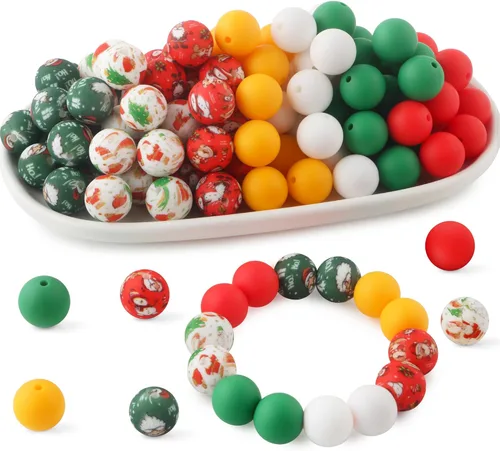 Miniatura 14 de 70 cuentas de silicona impresas para hacer llaveros, cuentas redondas de silicona de 0.59 pulgadas para hacer bolígrafos, collares y pulseras