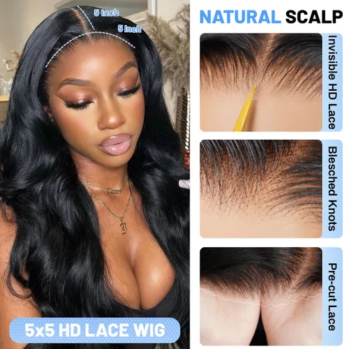 Miniatura 2 de Pelucas de cabello humano con cierre de encaje HD de 16 pulgadas, 5 x 5, pelucas de cabello humano sin pegamento listas para usar, pelucas