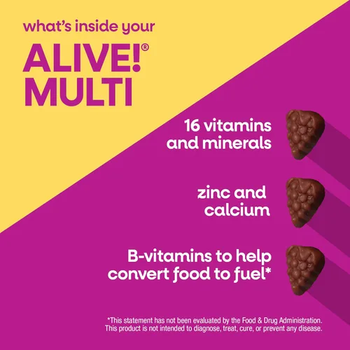 Miniatura 4 de Nature's Way Alive! Gomitas multivitamínicas para mujer, multivitaminas masticables diarias para mujeres, vitaminas A, C, D3, E, vitaminas B, apoya