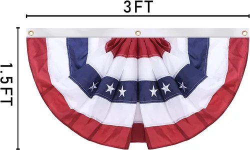 Miniatura 2 de Paquete de 2 banderas de abanico plisadas de Estados Unidos, banderas decorativas de 1.5 x 3 pies con estrellas bordadas, rayas cosidas, cabecera