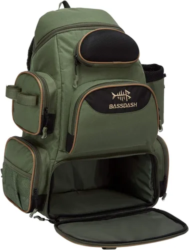 Miniatura 15 de Bassdash - Mochila para artículos de pesca, resistente al agua, táctica, con caja para aparejos suave, soporte para caña de pescar y cubierta