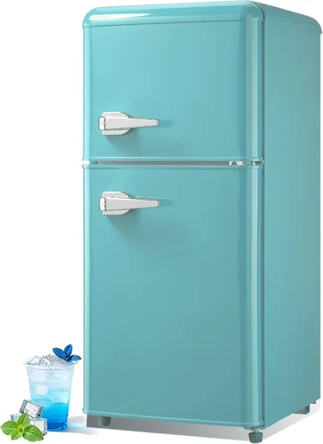 Miniatura 12 de Mini refrigerador retro con congelador de 3.5 pies cúbicos, refrigerador pequeño con termostato ajustable de 7 niveles, refrigerador compacto