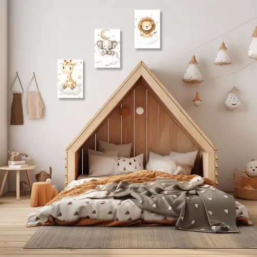 Miniatura 5 de DOARTDO Lienzo decorativo para cuarto de bebé, 3 piezas, diseño de elefante, león, jirafa, pintura para habitación de niños, marco decorativo