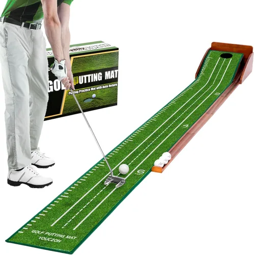 Miniatura 10 de YOUCZON Putting Green en interiores, tapete de golf con retorno automático de bola, superficie de terciopelo de cristal de alta calidad, tapete