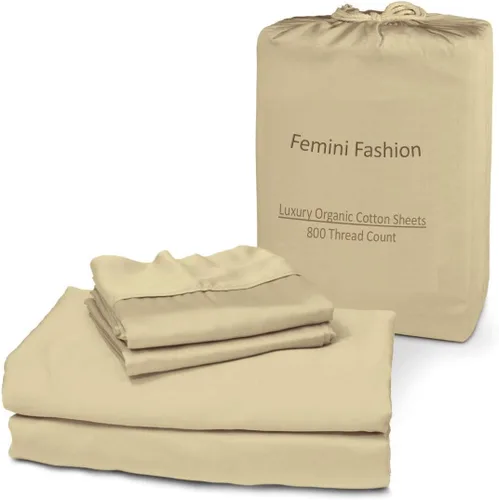 Miniatura 19 de Femini Fashion Juego de sábanas de 4 piezas 100% algodón orgánico certificado de 800 hilos y 24 pulgadas de profundidad