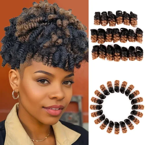Miniatura 18 de BECUS Extensiones de cabello corto y rizado con trenzas de ganchillo para mujeres negras, paquete de 3 extensiones de cabello rizado de 10 pulgadas
