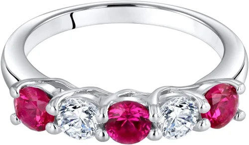 Miniatura 3 de PEORA 925 Sterling Silver Five-Stone Trellis Ring Band for Women in Various Gemstones, 3.5mm Width, Sizes 5 to 9