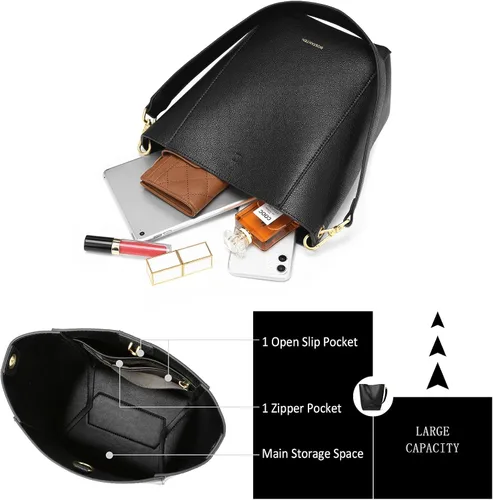 Miniatura 4 de Bostanten Bolsas de cuero para hombro, tipo balde, para mujer