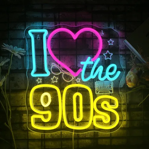 Miniatura 2 de Looklight Letrero de neón con texto en inglés "I Love the 90s", regulable, de regreso a los 90, para decoración de pared, letrero de luz de neón 90