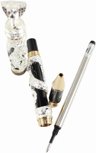 Miniatura 5 de Gullor Bolígrafo Rollerball Negro y Plata Antigua Serpiente Patrón 3D (blanco y negro)