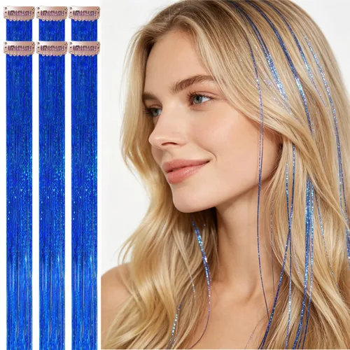 Miniatura 31 de Celinebella 6 extensiones de cabello con clip de mezcla de color rojo, plateado y azul, 6 unidades, resistentes al calor, para mujeres, 17-Azul