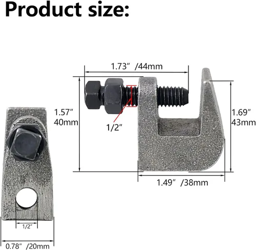 Miniatura 2 de Abrazadera de haz superior, abrazadera de varilla de seguridad de hierro UNC 1/2", abertura de mordaza de 3/4", abrazadera de haz para montaje