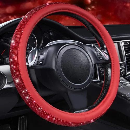 Miniatura 22 de CAR PASS - Funda de volante con diamantes brillantes de imitación y patrón de leopardo, con cristales de imitación brillantes para mujer