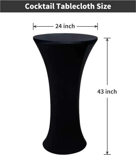 Miniatura 2 de Wolkemer 4 piezas manteles redondos negros de 24x43 pulgadas ajustados elásticos para mesa de cóctel highboy para banquete bar fiesta pub boda