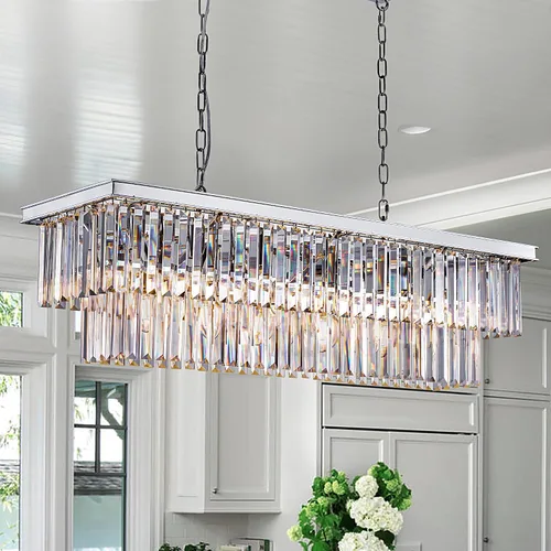 Wellmet Candelabro de cristal de 9 luces de 34.5 pulgadas, candelabros modernos ajustables contemporáneos para sala de estar, comedor, luz de mesa