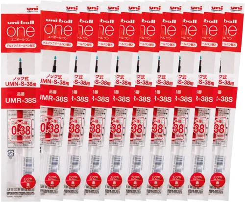 Recambios para bolígrafo Mitsubishi Pencil Uniball One Hako UMR38S.15, bolígrafo de gel, punta 0.38, rojo, 10 piezas