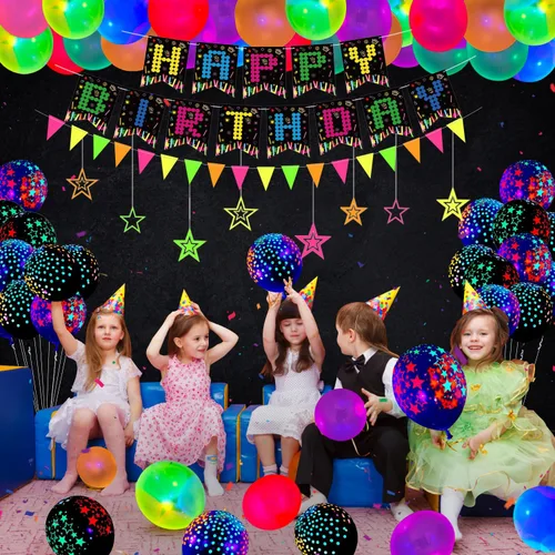 Miniatura 2 de 238 piezas de suministros de fiesta de neón que brillan en la oscuridad, decoraciones de fiesta de luz negra, juego de vajilla para fiesta, platos