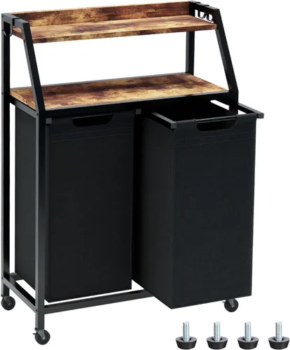 Miniatura 12 de Timberer Cesta de lavandería, clasificador de ropa de 3 secciones, cesta de lavandería rodante con ruedas, 2 estantes, 3 × 54.5 L, bolsas extraíbles