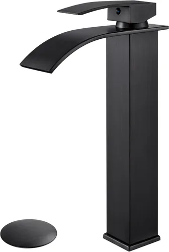 Airuida Grifo de lavabo de recipiente alto, cascada de un solo agujero, grifo de baño, grifo mezclador de un solo agujero, grifo de lavabo con