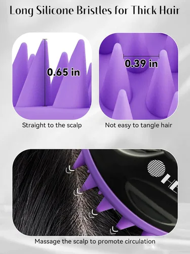 Miniatura 4 de HEETA Masajeador de cuero cabelludo con cerdas de silicona suave, elimina la caspa, alivia la picazón, cepillo de champú para el cuidado del cabello