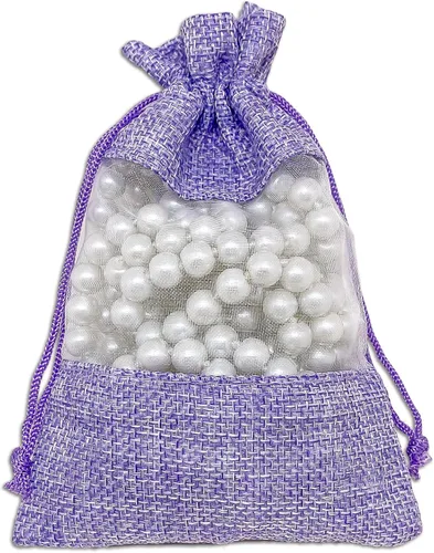 Miniatura 2 de TheDisplayGuys For Your Modern Living Paquete de 12 bolsas de regalo pequeñas de lino, arpillera y organza con cordones
