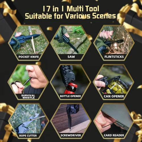 Miniatura 5 de Regalos de multiherramienta para hombres, rellenos de calcetines de Navidad para papá de hija e hijo, cuchillo multiherramienta 17 en 1 EDC,