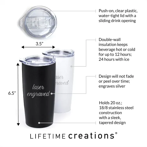 Miniatura 8 de Lifetime Creations Vaso personalizado (negro mate): taza de viaje de café grabada horizontal personalizada con tapa, vaso de café aislado de acero
