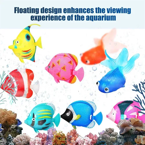 Miniatura 2 de 50 piezas de peces artificiales en movimiento, peces tropicales, pequeños peces falsos en movimiento, decoración flotante de acuario para pecera