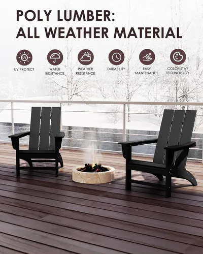 Miniatura 4 de Silla Adirondack de Madera Sintética Adiromoti, Sillas de Patio Resistente a Todo Clima, Aspecto de Madera, Silla Pre-Ensamblada para Fuego al Aire