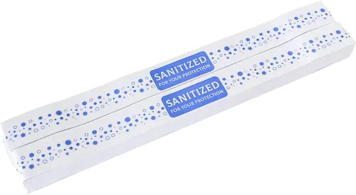 ESSENTIAL 500 bandas impresas para asiento de inodoro de 16-1/2 pulgadas de largo x 1-1/2 pulgadas de ancho, tiras de papel para asiento de inodoro