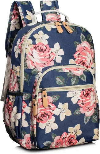 Miniatura 33 de Leaper Mochila para laptop para mujer: linda mochila floral para escuela, universidad, viajes, trabajo, mochila ligera para niños, Negro margarita
