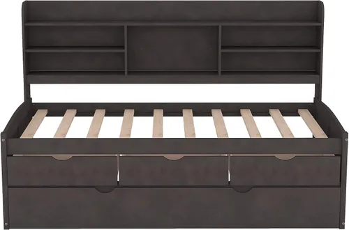 Miniatura 6 de Harper & Bright Designs Cama Capitán Tamaño Individual con Estanterías Integradas/3 Cajones de Almacenamiento/Cama Nido, Marco de Cama Diván