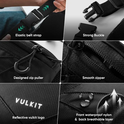 Miniatura 4 de VULKIT Riñonera ligera e informal para mujeres y hombres, riñonera para exteriores para liberar tus manos, cintura impermeable de nailon con banda