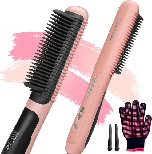 Peine alisador de cabello, peine de cerámica para alisar el cabello, peine eléctrico para cabello negro, 6 ajustes de temperatura, 20 minutos de