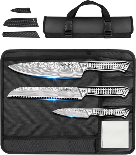 MOSFiATA Juego de 6 cuchillos, juego de cuchillos japoneses de acero inoxidable para cocina con bolsa de almacenamiento de tela Oxford, apto para