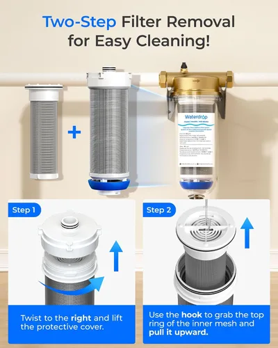 Miniatura 2 de Waterdrop Mega Filtro de sedimento giratorio, sistema de filtro de agua reutilizable actualizado para toda la casa con retrolavado para agua