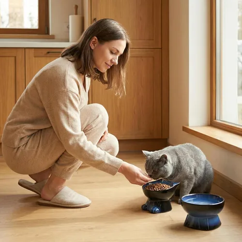 Miniatura 8 de Nihow Juego de cuencos elevados para gatos/perros: juego de cuencos elevados de cerámica para comida y agua de gatos de 6.2 pulgadas para proteger